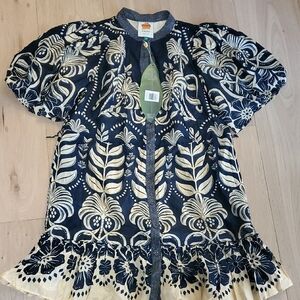 Farm Rio Navy Blue Ainika Tropical Splendor Mini Dress NWT Size XS NO BELT